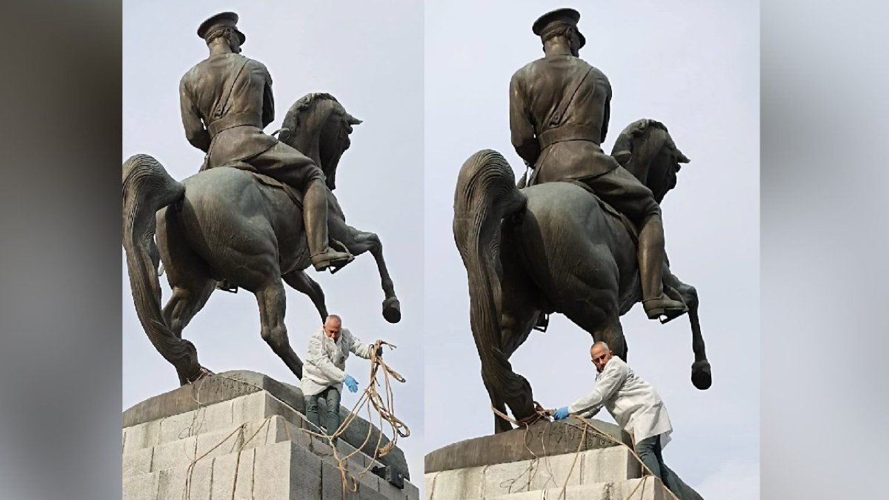Samsun’da Atatürk anıtına çirkin saldırı! Halat bağlayıp yıkmaya çalıştılar
