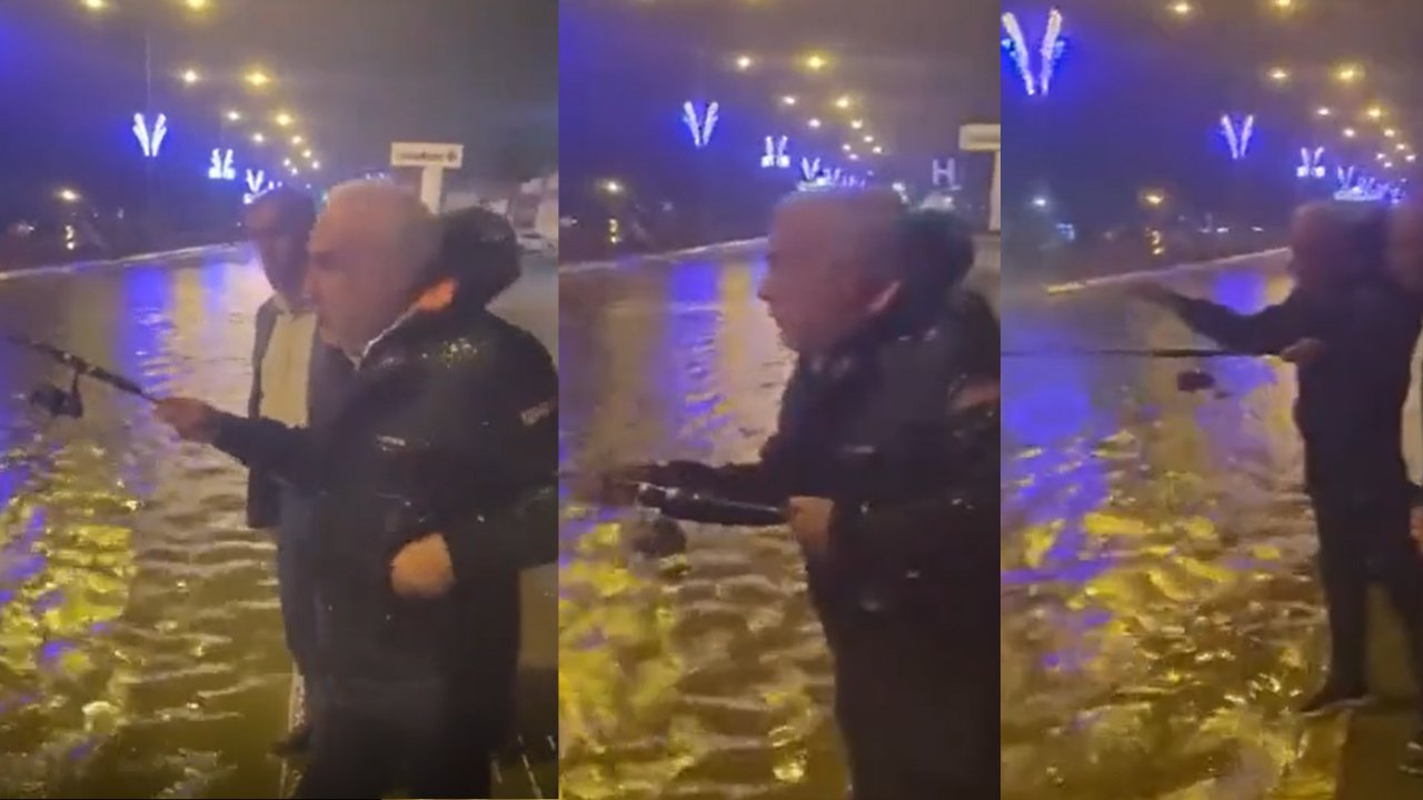 Şanlıurfa’da sağanak yağış caddeleri göle döndürdü! CHP’li vekil oltayla balık tuttu