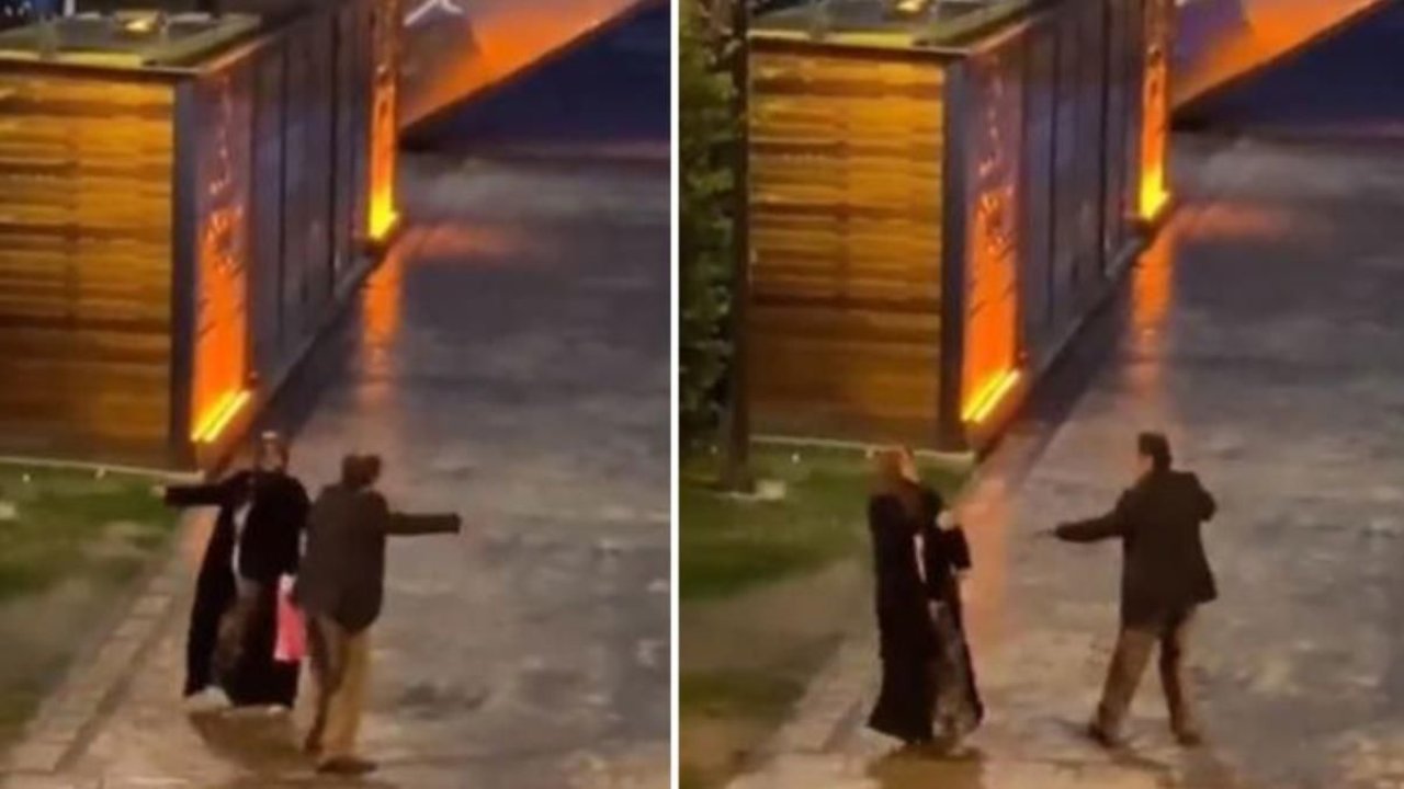 Sosyal medya bununla sallanıyor! Müziği duyan çift dayanamadı! Yol ortasında göbek attılar