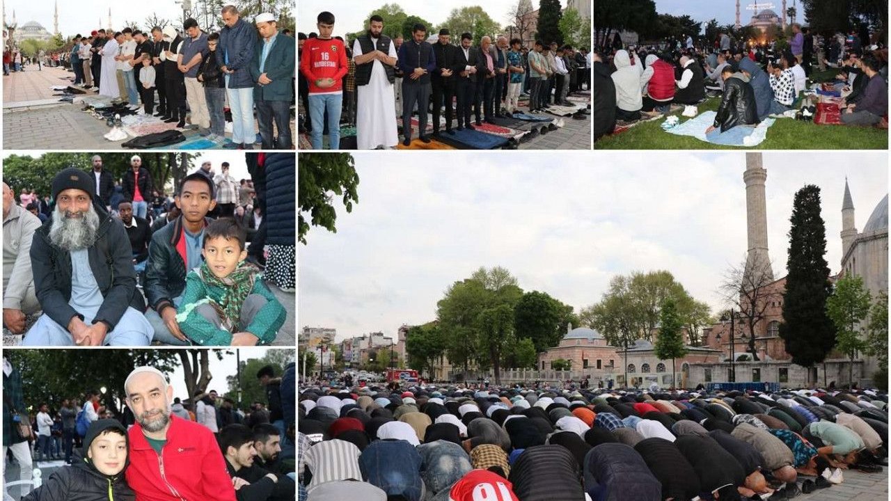Ayasofya’da on binlerce kişi bayram namazı için saf tuttu