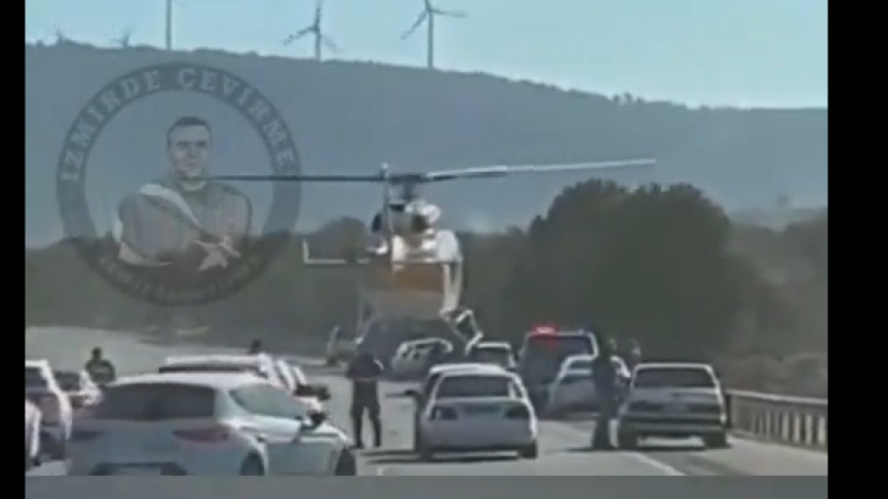 İzmir’de şaşırtan görüntü! Çeşme Otoyolu’na helikopter indi