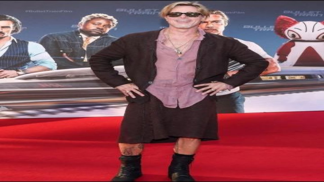 Ünlü aktör Brad Pitt etek giydi! Kendi filminin galasında ilginç tarzıyla şaşırttı