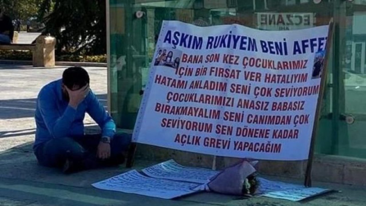 Kendisini terk eden eşinden, kent meydanında pankart açıp özür diledi! “Rukiyem affet beni”