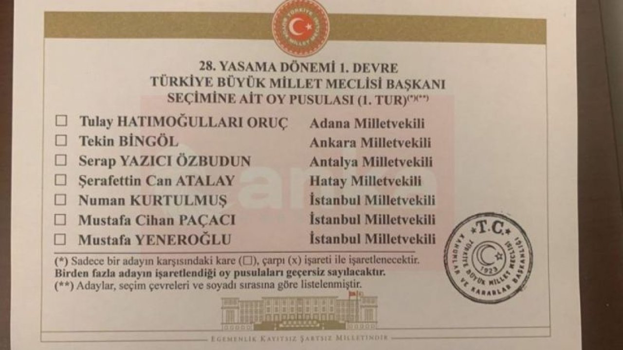 TBMM BAŞKANLIĞI SEÇİMİNDE, CAN ATALAY’IN İSMİ, OY PUSULASINDA YER ALMASINA RAĞMEN ANONS EDİLMEDİ