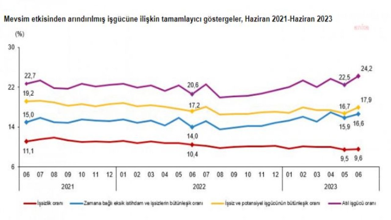 TÜİK: HAZİRAN AYINDA İŞSİZLİK ORANI YÜZDE 9,6’YA YÜKSELDİ