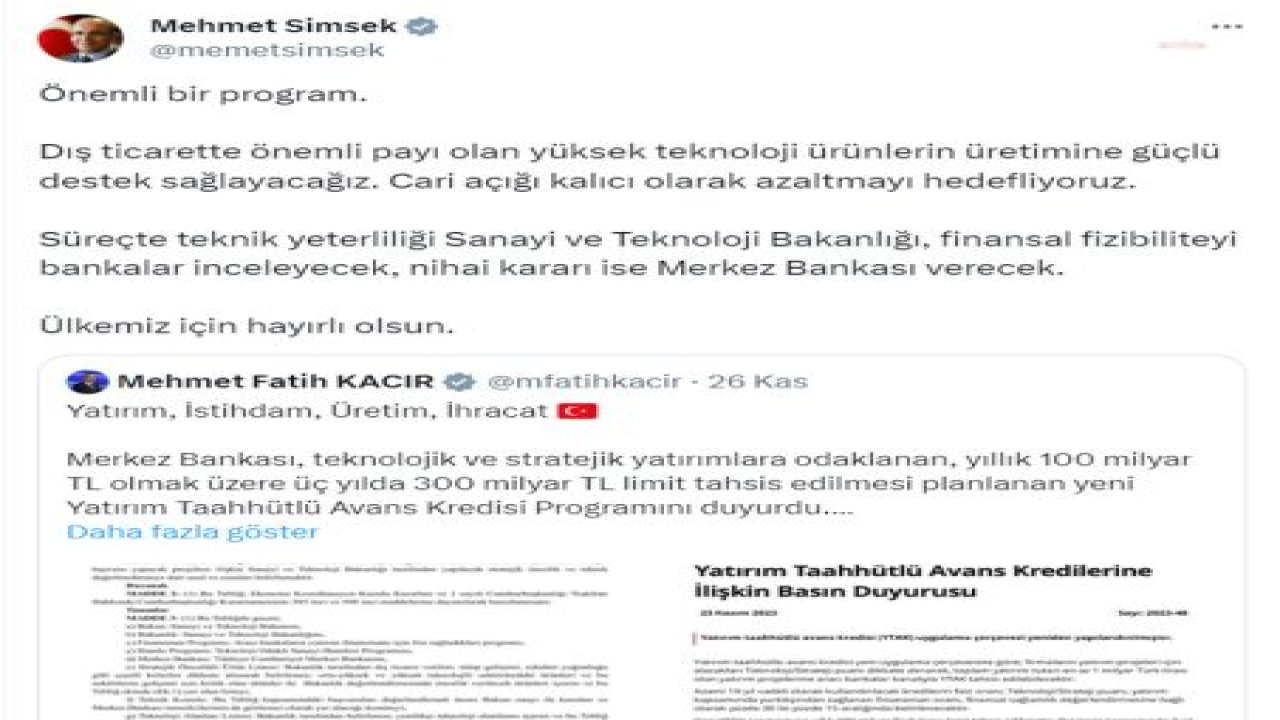 BAKAN ŞİMŞEK: “CARİ AÇIĞI KALICI OLARAK AZALTMAYI HEDEFLİYORUZ”