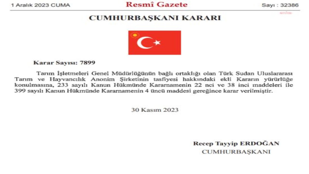 SUDAN’DA 1 MİLYON DÖNÜM TARIM ARAZİSİ İŞLENECEKTİ, İKİ ÜLKE ARASINDAKİ ULUSLARARASI ŞİRKET CUMHURBAŞKANI ERDOĞAN’IN KARARIYLA TASFİYE EDİLDİ