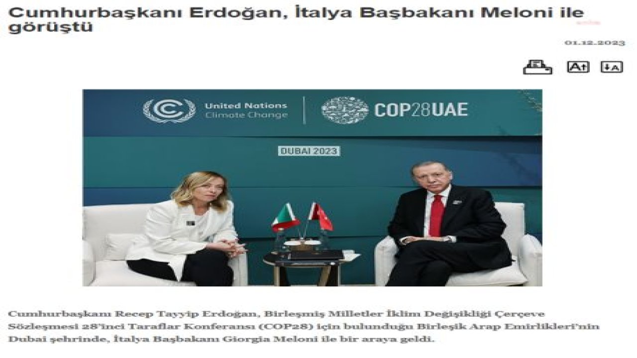 CUMHURBAŞKANI ERDOĞAN DUBAİ’DE İSKOÇYA BAŞBAKANI YUSUF VE İTALYA BAŞBAKANI MELONİ İ İLE GÖRÜŞTÜ