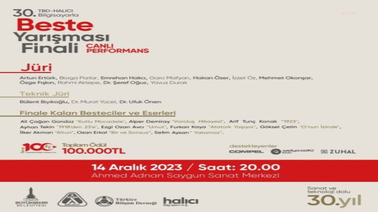 30. TBD-HALICI BİLGİSAYARLA BESTE YARIŞMASI’NDA KAZANANLAR ÖDÜL TÖRENİNDE BELLİ OLACAK