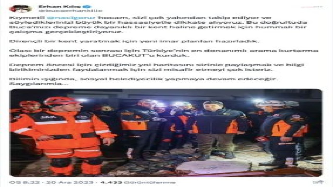 BAŞKAN ERHAN KILIÇ’TAN NACİ GÖRÜR’E ÇAĞRI
