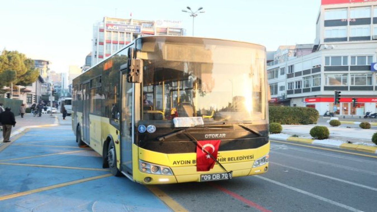 AYDIN BÜYÜKŞEHİR BELEDİYESİ, ŞEHİTLER İÇİN ULAŞIM ARAÇLARINA SİYAH KURDELE VE TÜRK BAYRAĞI ASTI